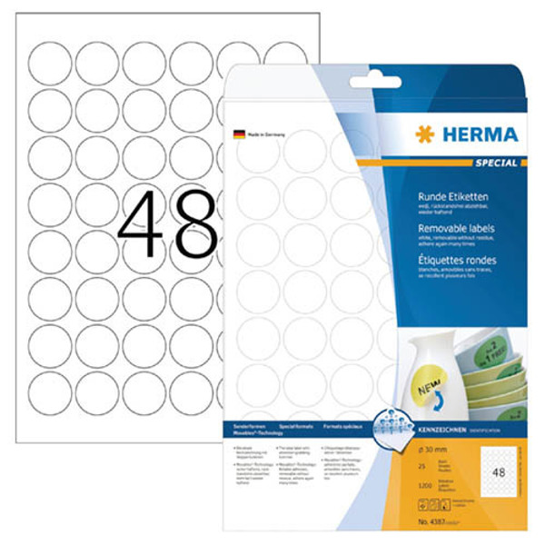 Afbeelding van etiket Herma  30mm rond 4387 25vel superprint 1200stuks