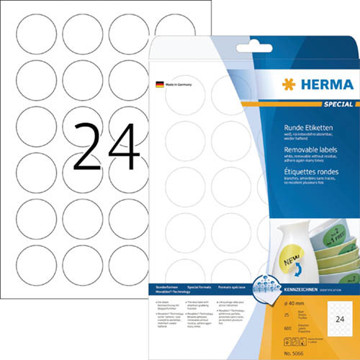 Afbeeldingen van etiket Herma  40mm rond 5066 25vel superprint  600stuks