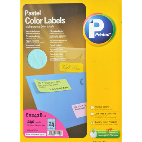 Afbeelding van etiket Printec  70.0x 37.0mm 10vel pastel blauw