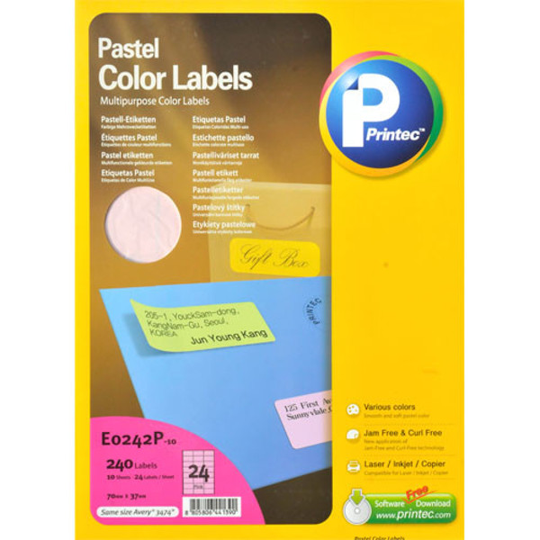 Afbeelding van etiket Printec  70.0x 37.0mm 10vel pastel roze