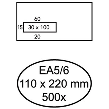 Afbeeldingen van envelop Quantore 110x220mm venster 3x10cm links   50stuks  80gr wit