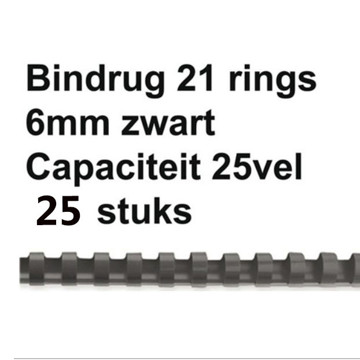 Afbeeldingen van bindrug Fellowes 21-rings  6mm zwart    25stuks