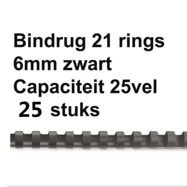 Afbeelding van bindrug Fellowes 21-rings  6mm zwart    25stuks