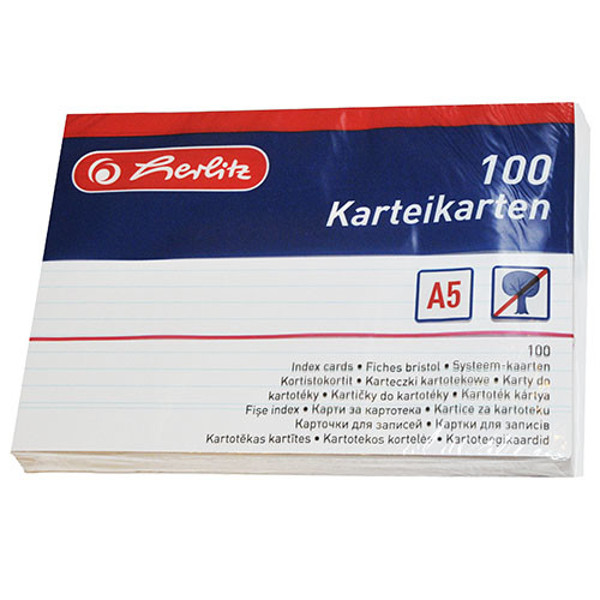 Afbeelding van systeemkaart Herlitz   150x210mm (A5) 170gr gelijnd wit