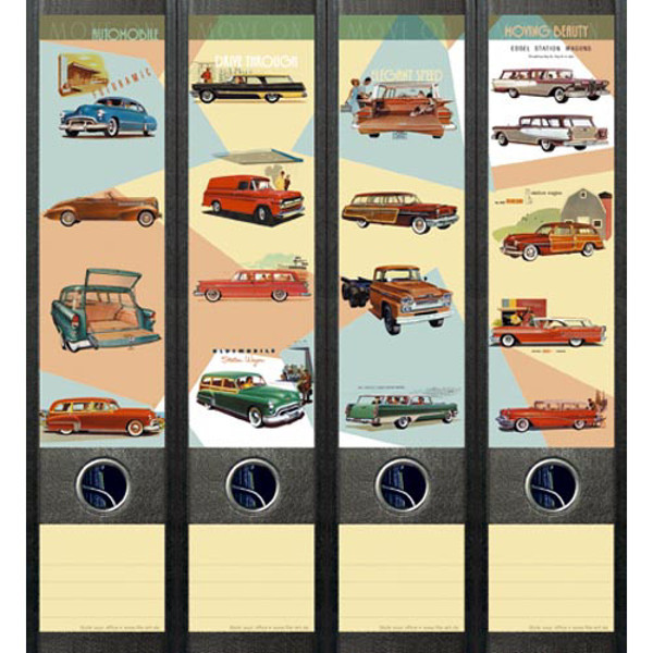 Afbeelding van ordnerrug File Art zelfklevend 4 stuks 60 x 210 mm classic cars