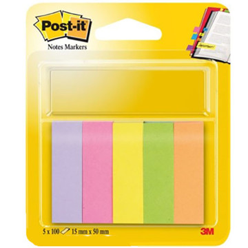 Afbeeldingen van markeerstrook 3M Post-it 670-5-TFEN 5 kleuren x 100stuks 15x50mm