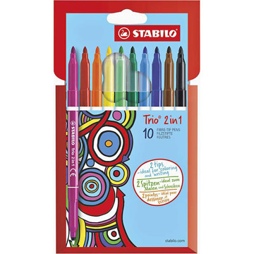 Afbeeldingen van viltstiften Stabilo Trio 2 in 1 etui - 10 kleuren