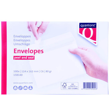 envelop 114x162mm Quantore 100stuks 80gr wit C6 zelfklevend