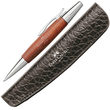 balpen Faber-Castell E-Motion Wood reddish brown met lederen etui