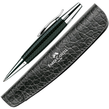 balpen Faber-Castell E-Motion Precious Resin Parquet black met lederen etui