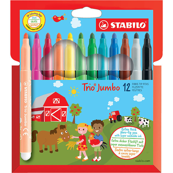 viltstift Stabilo Trio Jumbo XXL etui - 12 kleuren 