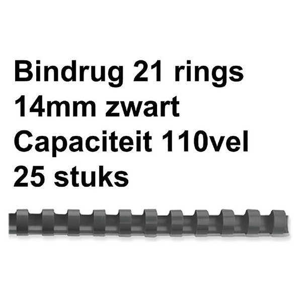 bindrug Fellowes 21-rings 14mm zwart 25stuks