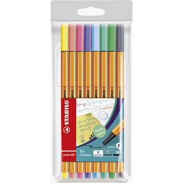 fineliner Stabilo point 88 8 kleuren pastel 