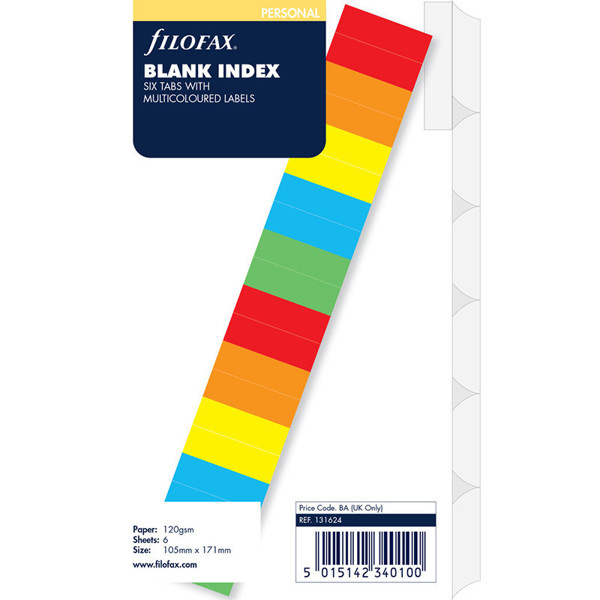  filofax Personal index 6-tab blanco gekleurd