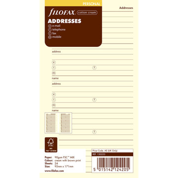 filofax Personal naam / adres / telefoon / mobiel / E-mail cotton cream