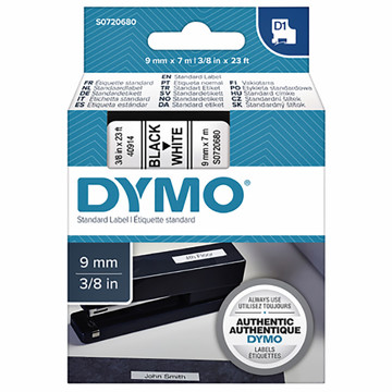 lettertape Dymo type D1 40913 9mm zwart / wit