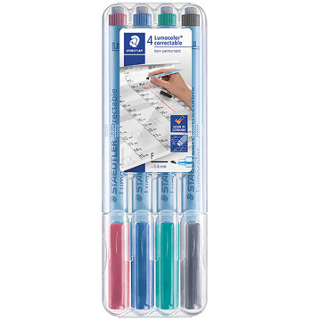 viltstift Staedtler Lumocolor 305 F 0.6mm niet permanent correctable set à 4 stuks