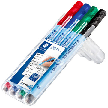 viltstift Staedtler Lumocolor 305 F 0.6mm niet permanent correctable set à 4 stuks