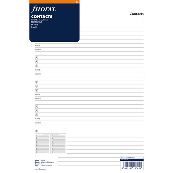 filofax A4 naam / adres / fax / E-mail / telefoonnummer / contact