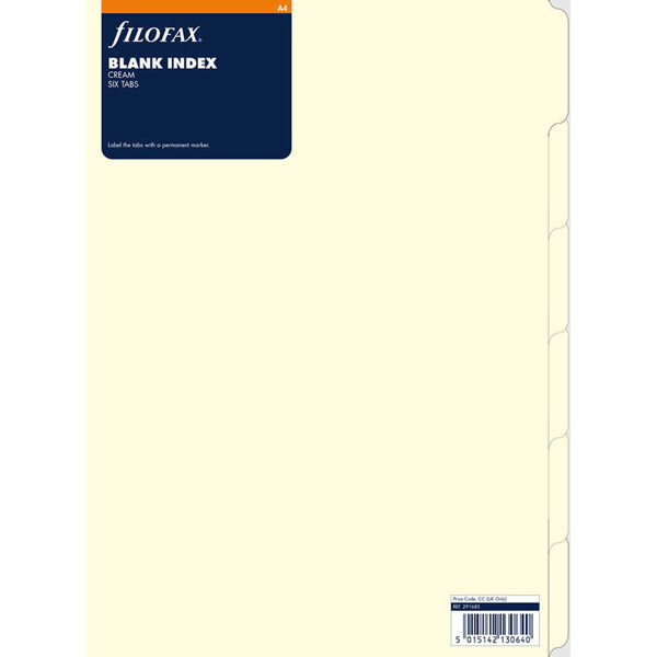 filofax A4 index 6 tabs creme