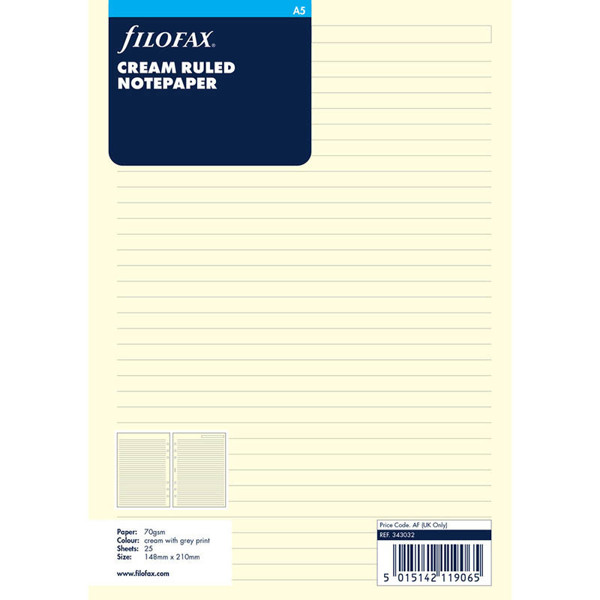 filofax A5 papier gelijnd creme