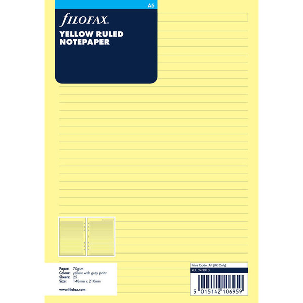 filofax A5 papier gelijnd geel