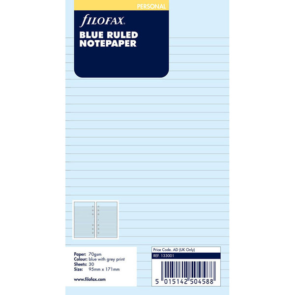 filofax Personal papier gelijnd blauw