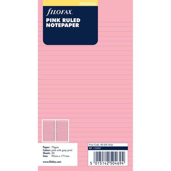 filofax Personal papier gelijnd roze