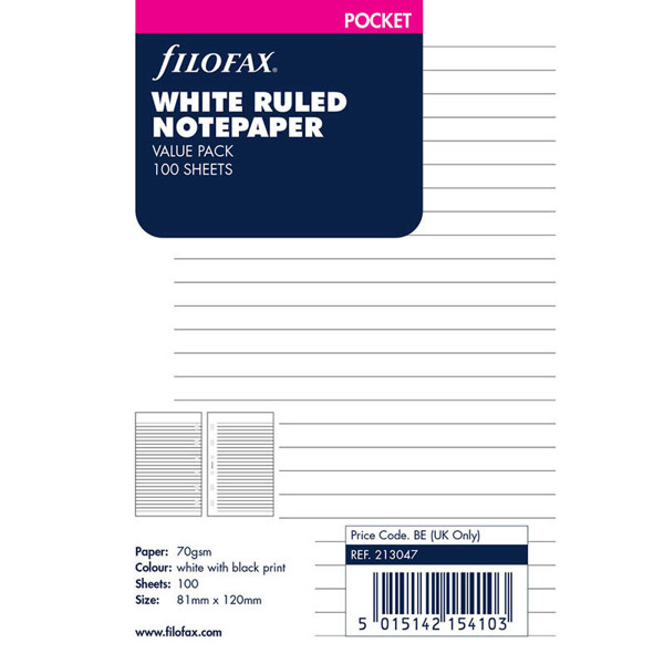 filofax Pocket papier gelijnd wit 100vel