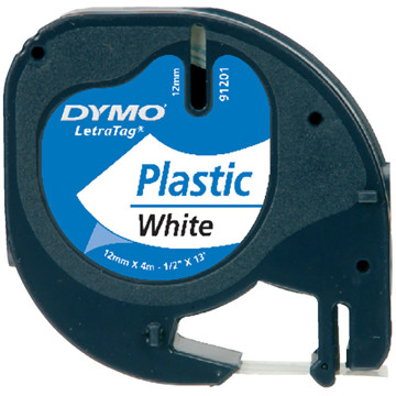 lettertape Dymo Letratag 91201 plastic 12mm x 4m wit