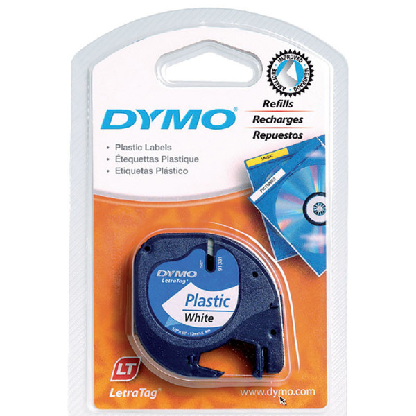 lettertape Dymo Letratag 91201 plastic 12mm x 4m wit