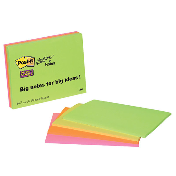 memoblok 3M Post-it 149x98.4mm 6445-SSP super sticky 4 kleuren