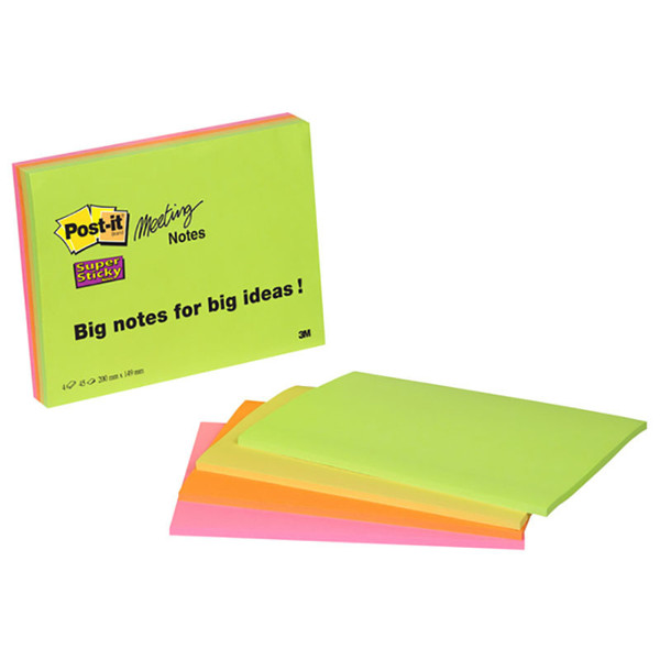 memoblok 3M Post-it 200x149mm 6845-SSP super sticky 4 kleuren