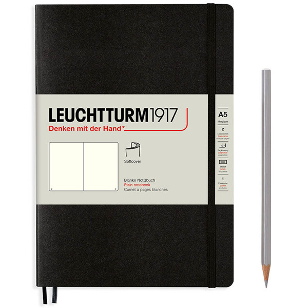 LEUCHTTURM1917 Medium A5 Softcover notitieboek Black blanco