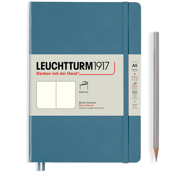 LEUCHTTURM1917 Medium A5 Softcover notitieboek Rising Colour Stone Blue blanco