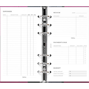 Filofax Personal  interieur Expense Tracker