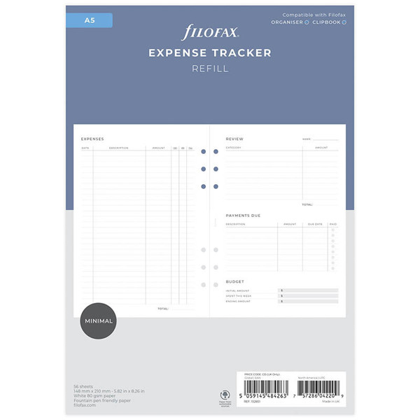 Filofax A5  interieur Expense Tracker