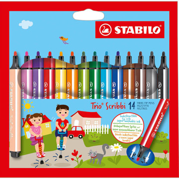 viltstift Stabilo Trio Scribbi  etui - 14 kleuren