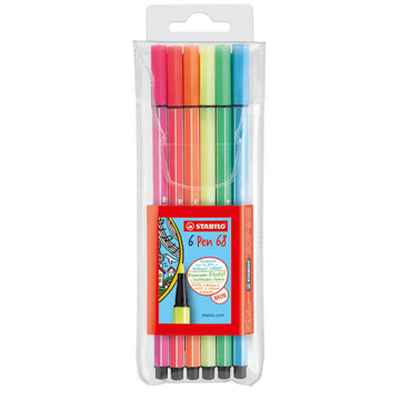 viltstift Stabilo pen 68 1.0mm  -  6 kleuren fluor