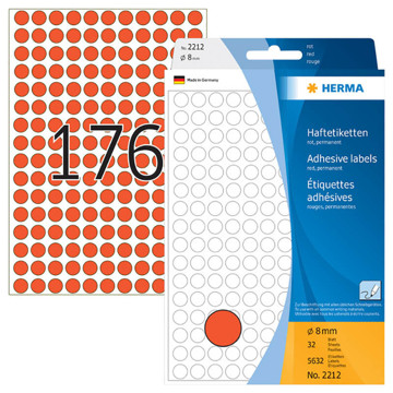 etiket  Herma   8mm rond rood         5632stuks