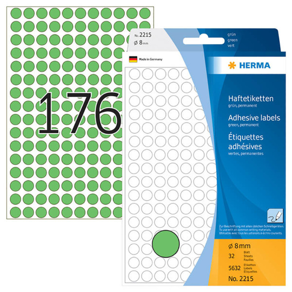 etiket  Herma   8mm rond groen        5632stuks