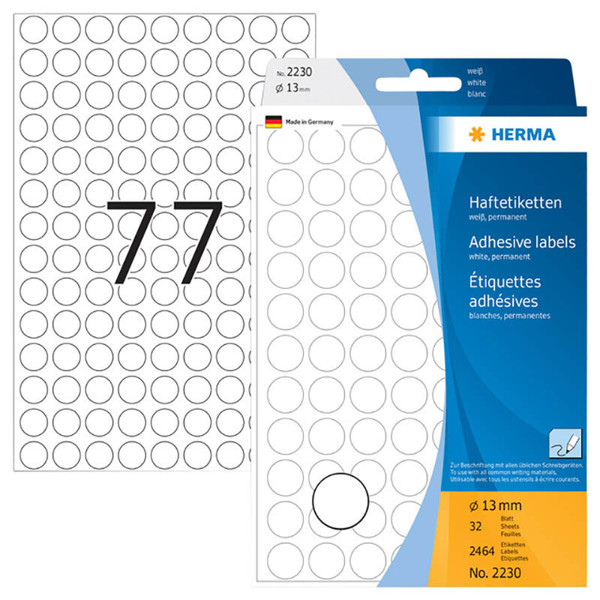 etiket  Herma  13mm rond wit          2464stuks