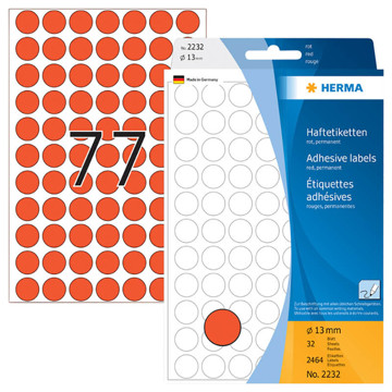 etiket  Herma  13mm rond rood         2464stuks