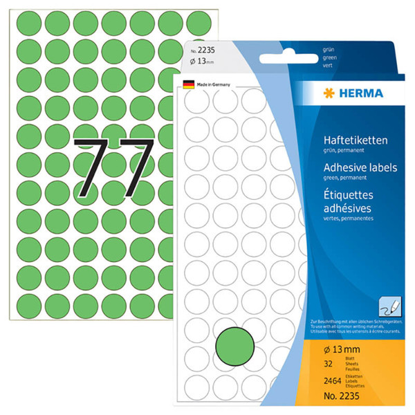 etiket  Herma  13mm rond groen        2464stuks