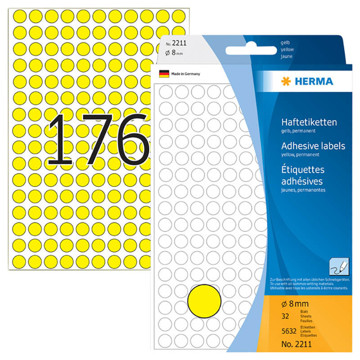 etiket  Herma   8mm rond geel         5632stuks