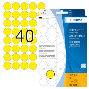 etiket  Herma  19mm rond geel         1280stuks