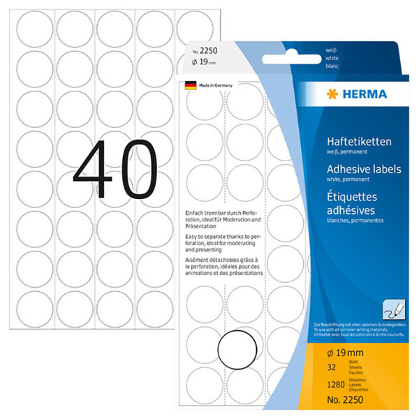 etiket  Herma  19mm rond wit          1280stuks