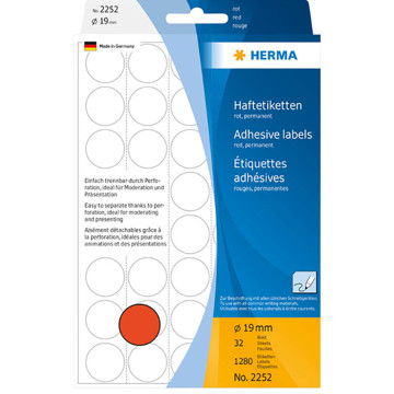 etiket  Herma  19mm rond rood         1280stuks