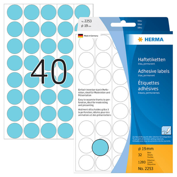 etiket  Herma  19mm rond blauw        1280stuks