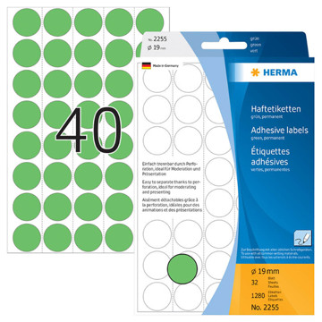 etiket  Herma  19mm rond groen        1280stuks